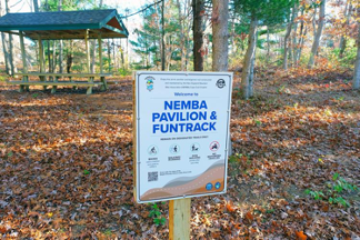 Picnic Pavilion and Welcome Sign at Funtrack at Maple Swamp Conservation Area